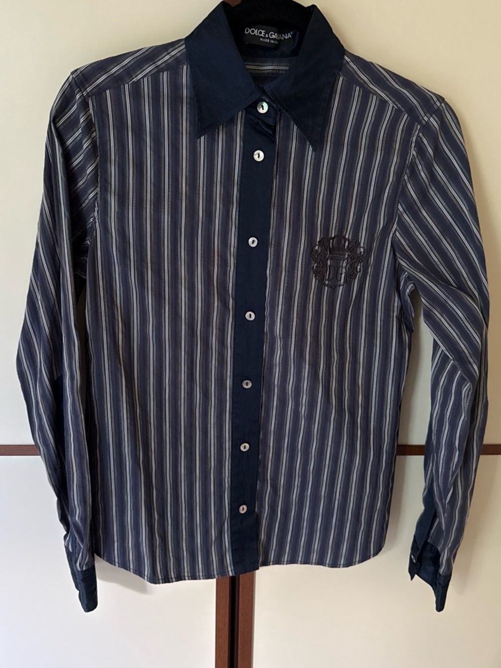 Dolce & Gabbana Navy and White Striped Long-Sleeve Shirt